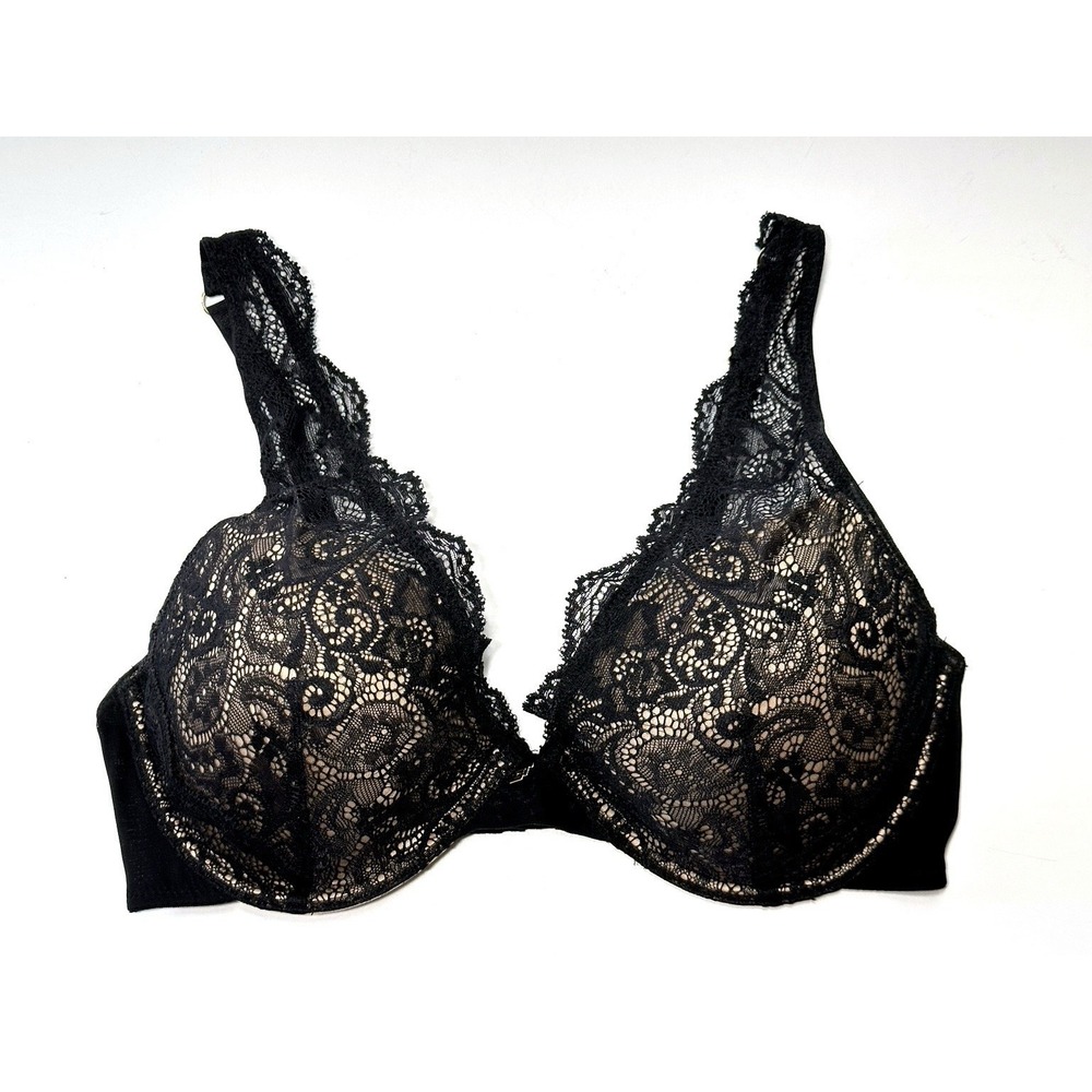 ThirdLove 24/7 Lace Contour Plunge Bra 34 D Black Nude Lined Underwire